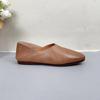 Johnature Zapatos planos poco profundos de cuero genuino con punta redonda y suela blanda, mocasines casuales de color sólido para mujer