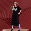 Abito T-shirt Estivo da Donna a Maniche Corte In The Lungo Ampio Sottile Sopra il Ginocchio Abito Lungo Semplice Moda