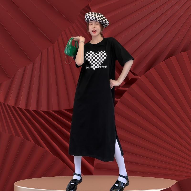 Abito T-shirt Estivo da Donna a Maniche Corte In The Lungo Ampio Sottile Sopra il Ginocchio Abito Lungo Semplice Moda