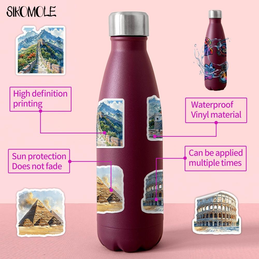 10 30 50PCS Cartoon Watercolor Famous Buildings Stickers Aesthetic DIY Decoration Toy Travel Luggage Decal Graffiti Sticker Pack