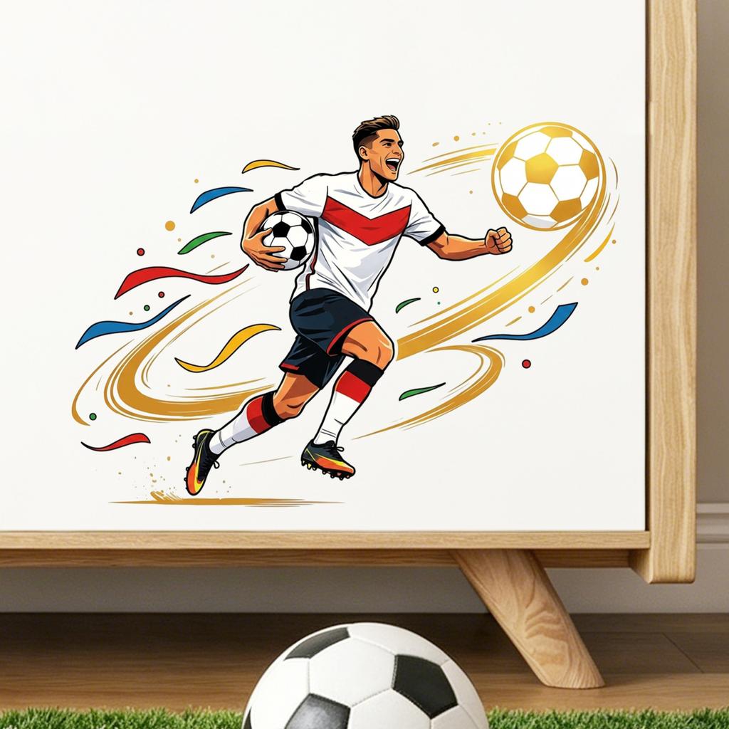 Soccer Player Wall Decal for Kids Bedroom Living Room Home Decoration Removable Vinyl Sticker Sports Theme Wall Art for Playroom