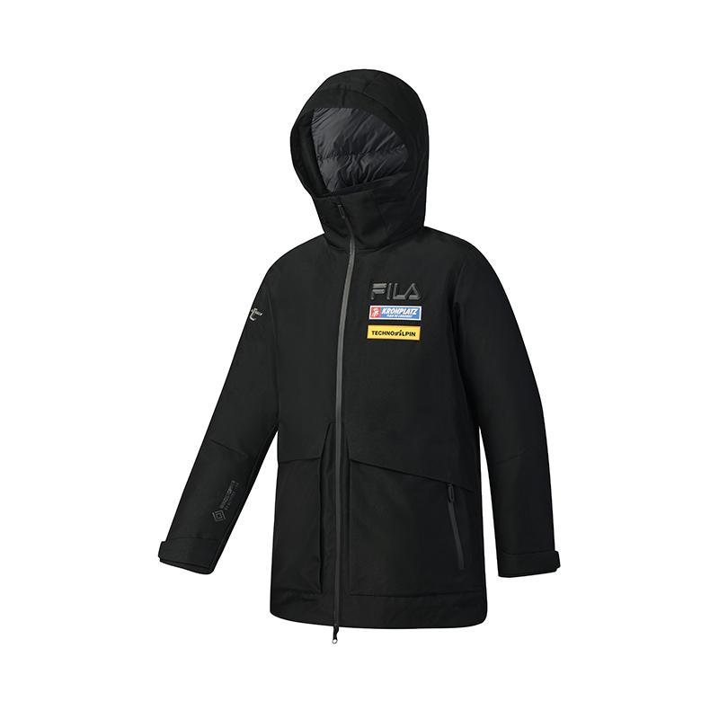 FILA Ski Series 4810 Lingfeng Goose Down Fashionable Versatile Warm Stain-Resistant Mid-Length Hooded Down Jacket Men Outerwear A11M546923FBK