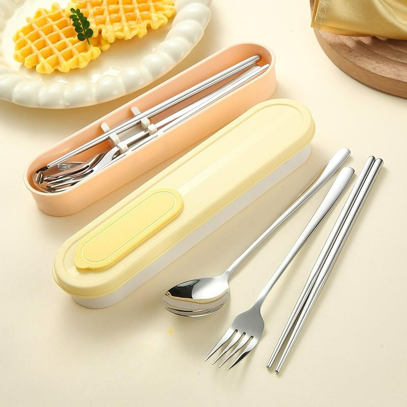 3-teiliges Outdoor-Geschirrset Löffel Gabel Essstäbchen Set Student Edelstahl Tragbares Geschirr