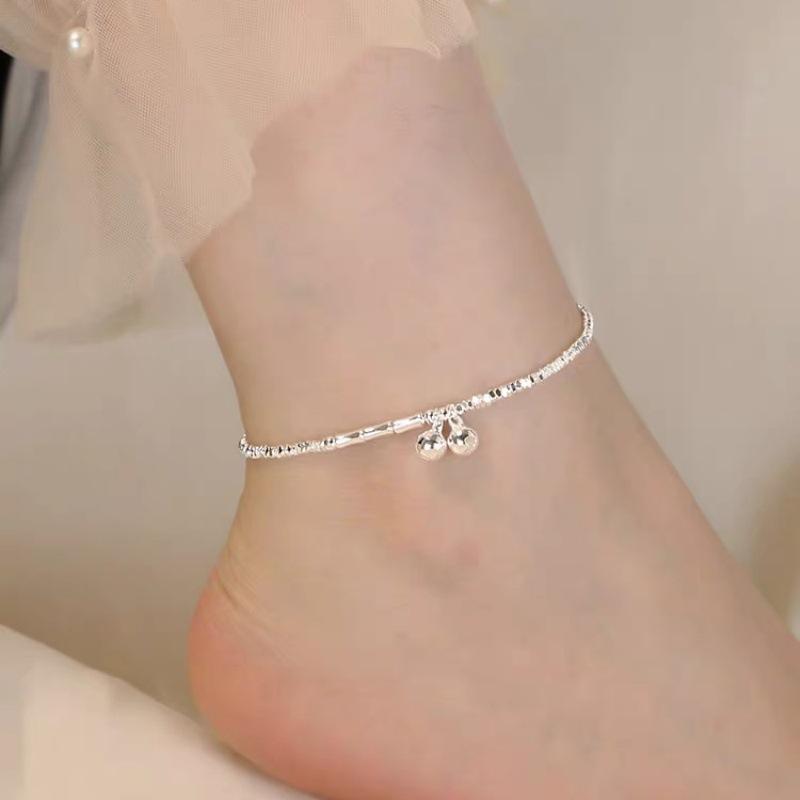 Summer Women's Trendy Light Luxury Minimalist Advanced Beaded Ankle Bracelet with Bells Foot Jewelry Anklet