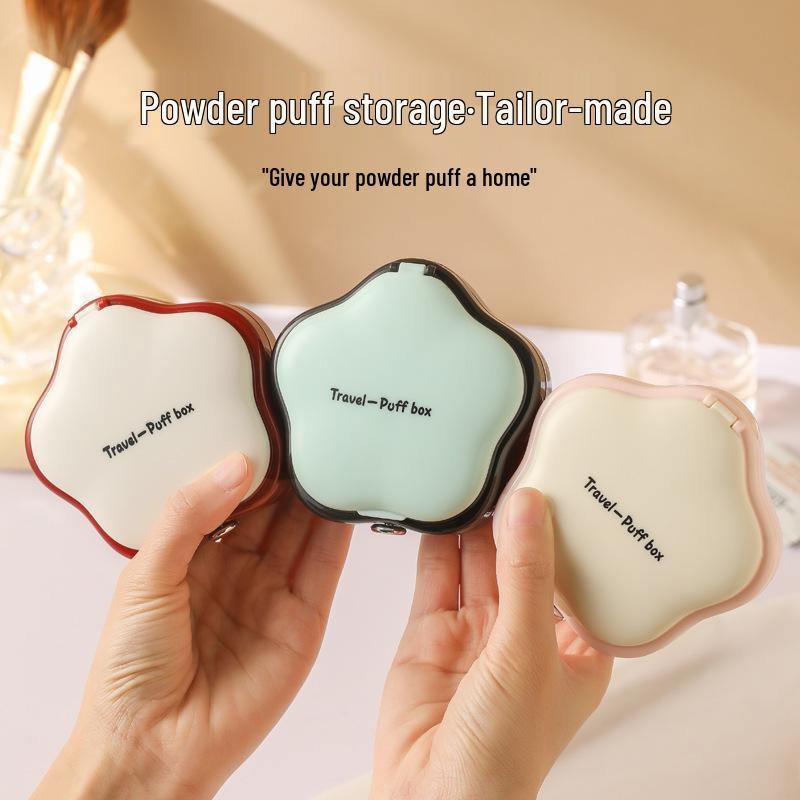 Breathable Powder Puff Storage Box with Makeup Mirror and Dustproof Flip Cover