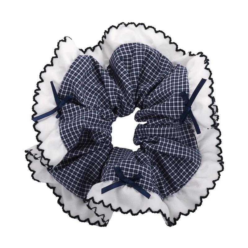 Retro Blue Checkered Hair Ties Fabric Webbing Bow Square Headbands Womens Temperament Head Rope Female Party Accessories Fashion