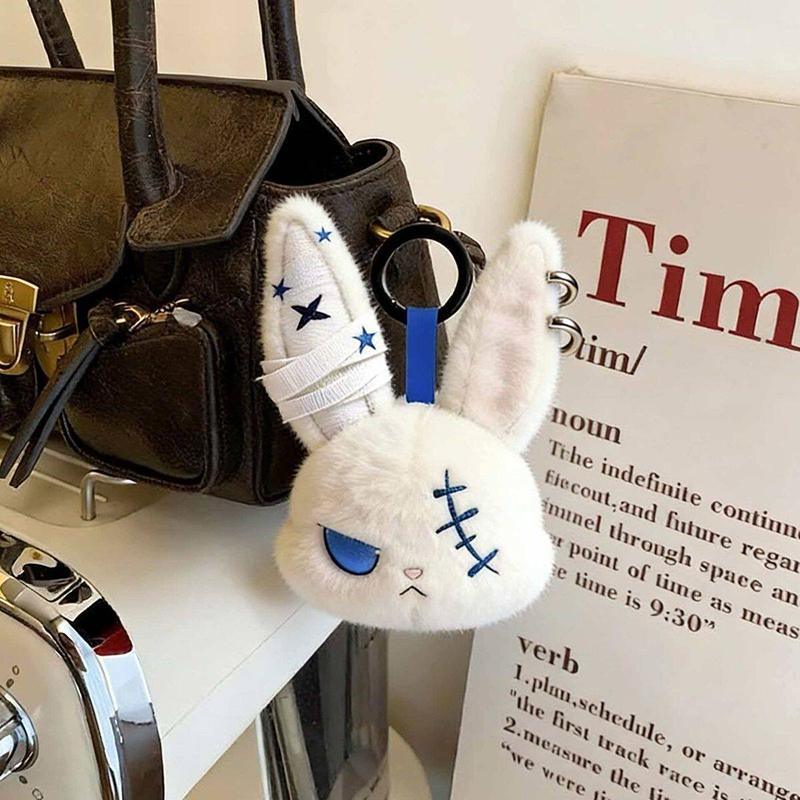 Portachiavi Peluche Coniglio Gotico di Halloween Accessori Fascino per Borsa Animale di Peluche Coniglio Portachiavi Bambola Coniglio Horror Ciondolo per Cellulare