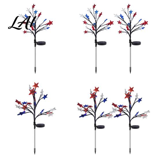 Independence Day Yard Decorations 4th of July Solar Garden Lights Red White Blue Star Outdoor Summer Party Lighting String Waterproof Flexible