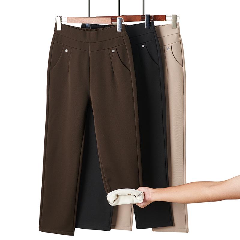 High Waist Straight Leg Velvet Warm Trousers for Middle-Aged Women – 50s Mom Style