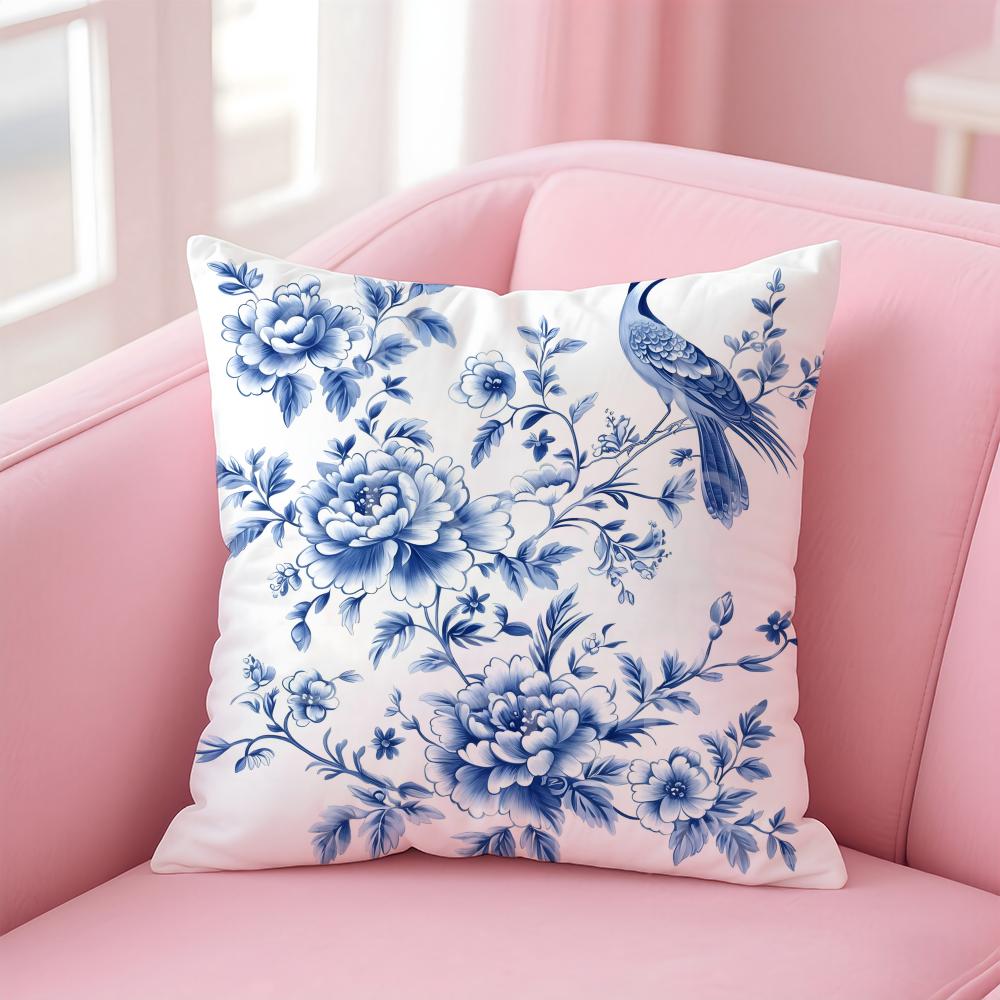 Oriental Classical Art Blue And White Porcelain Cushion Cover Pillowcase Short Plush Invisible Zipper Room Sofa Cushion Cover