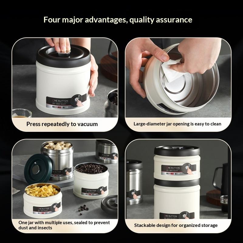 Coffee Bean Vacuum Sealed Tank Stainless Steel Grain Tea Nut Storage Vacuum Airtight Sealed Cans Kitchen Storage Organizer