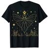 Oversized Black Cotton Tshirt With Gold Moth Crescent Moon Stars Flames Graphic Print Crew Neck Short Sleeve Unisex Streetwear