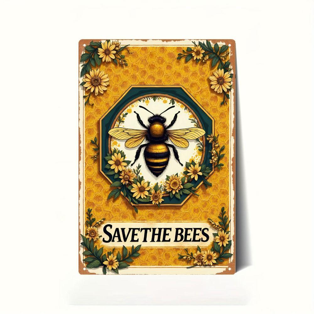 Metal Sign Bee Flower Nature Sunflower 20x30cm Wall Decor