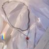 Double Layers Red Rose Pendant Necklace Layered Flower Stone Chain Necklaces Irregular Floral Girls Necklace