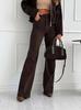 Puffanpop Women's High Waisted Stretchy Flare Jeans Chocolate Brown High Rise Bootcut Denim Pants Slim Fit Bell Bottom Trousers for Casual Daily Wear