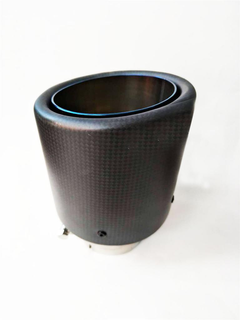 Car Universal 63-89mm Blue Burnt Steel End Carbon Fiber Exhaust Muffler Tip Pipe