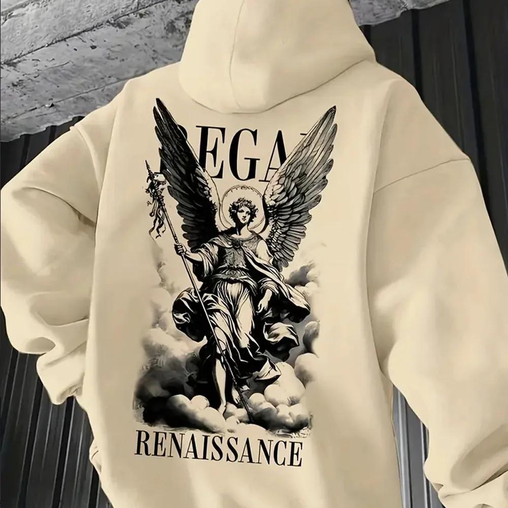 RENAISSANCE Print Men Plus-size Hooded Shirt Retro Sports Street Classic Harajuku Y2K Long Sleeve Fleece Winter Hooded Jacket