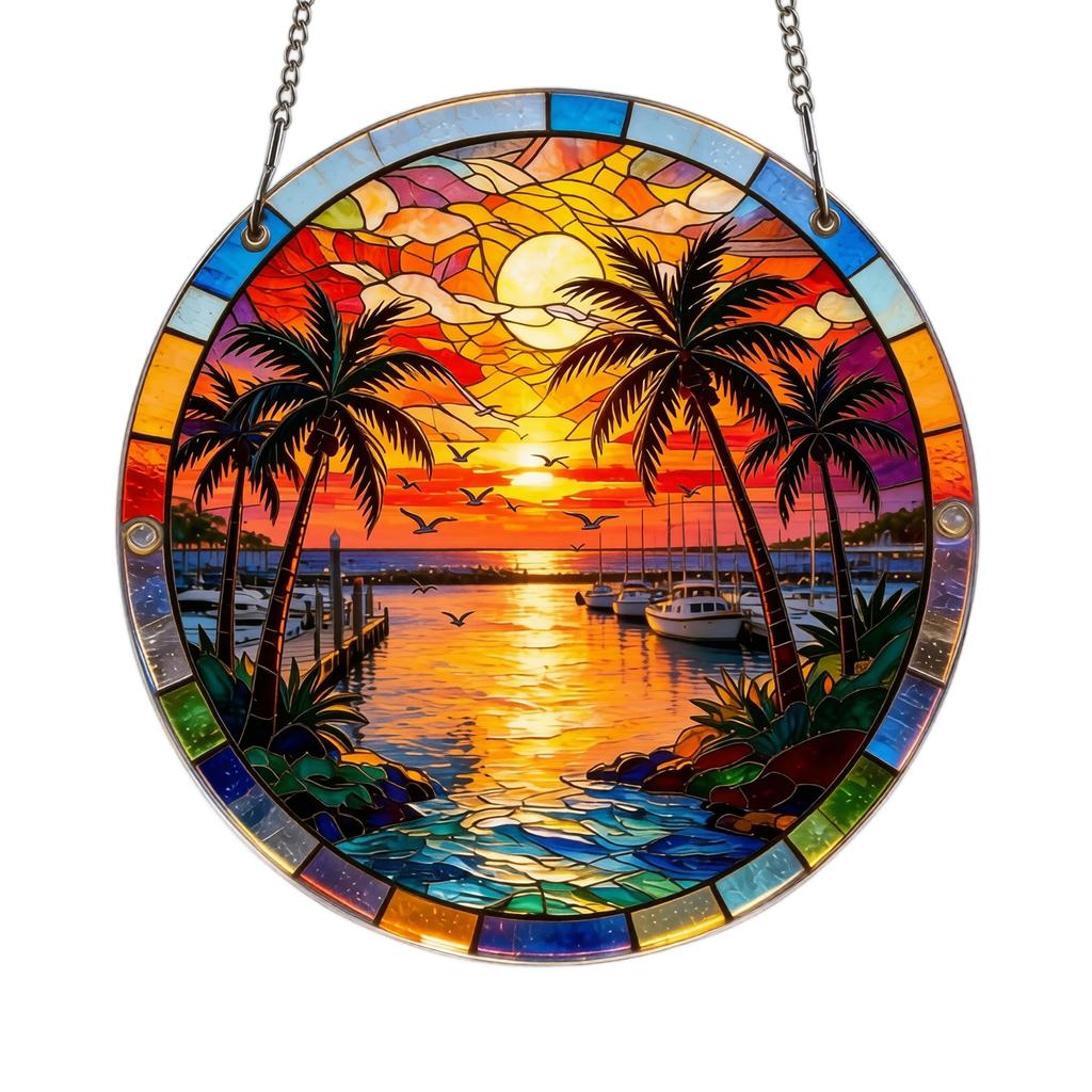 Acrylic Puzzle Suncatcher 83 Pieces 2D Round Shape Decorative Hanging Window Ornament Suitable for Indoor Outdoor Use