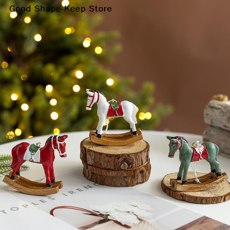 1pc Resin Rocking Horse DIY Craft Collection Gift Decoration Home Christmas Ornament Vintage Style For Tree Hanging Home Decor