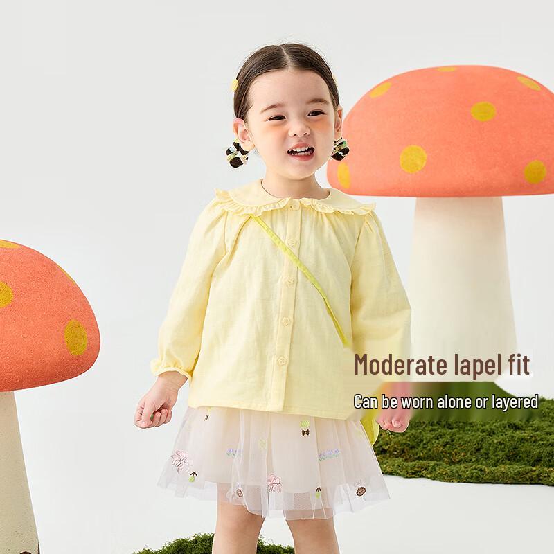 Mini Balabala Girls' 100% Cotton Long-Sleeve Collared Shirt