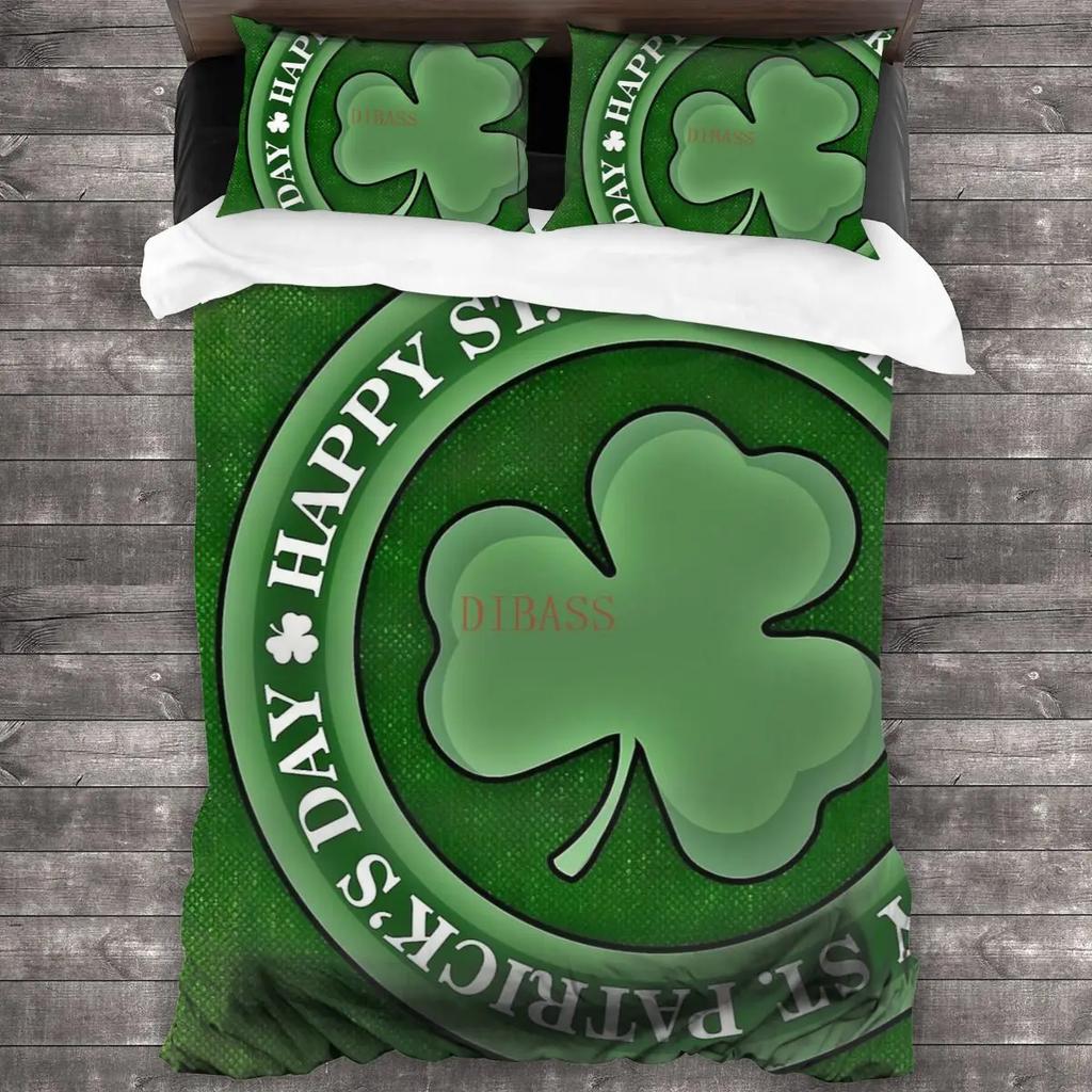 St. Patrick'S Day King Full Duvet Cover Green Lucky Clover Bedding Set Happy Cartoon Gnome Quilt Cover Polyester Comforter Cover