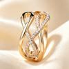 Gold Twisted Cross Diamond Ring Light Luxury Fashion Infinity Symbol Hollow Zircon Ring