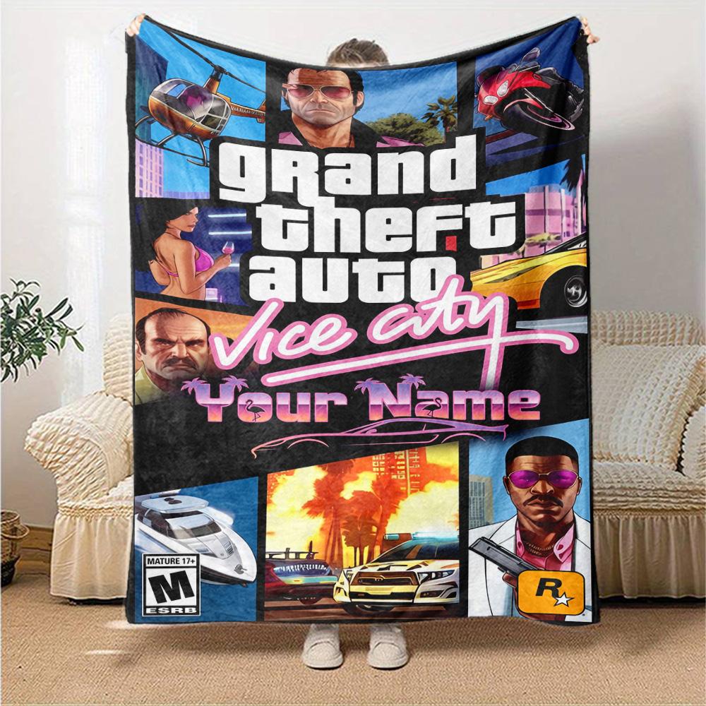 Grand Theft Auto Customize Text Blanket Multi-purpose Customizable Blanket Soft Warm Cozy Great for Bed Office Chair Seaside Living Room