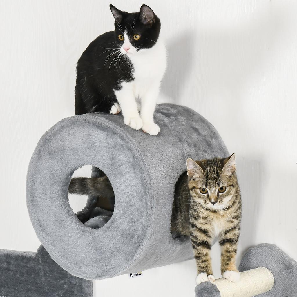 4PCs Wall-Mounted Cat Tree, with Steps, Perch, Cat House - Grey
