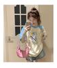 American cartoon shoulder short-sleeved T-shirt for women
