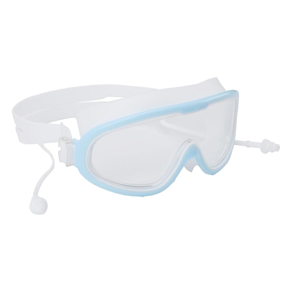 Kinder Schwimmbrille Großer Rahmen Wasserdicht Antibeschlag HD Schwimmzubehör mit Nasenclip Hellblau Weiß