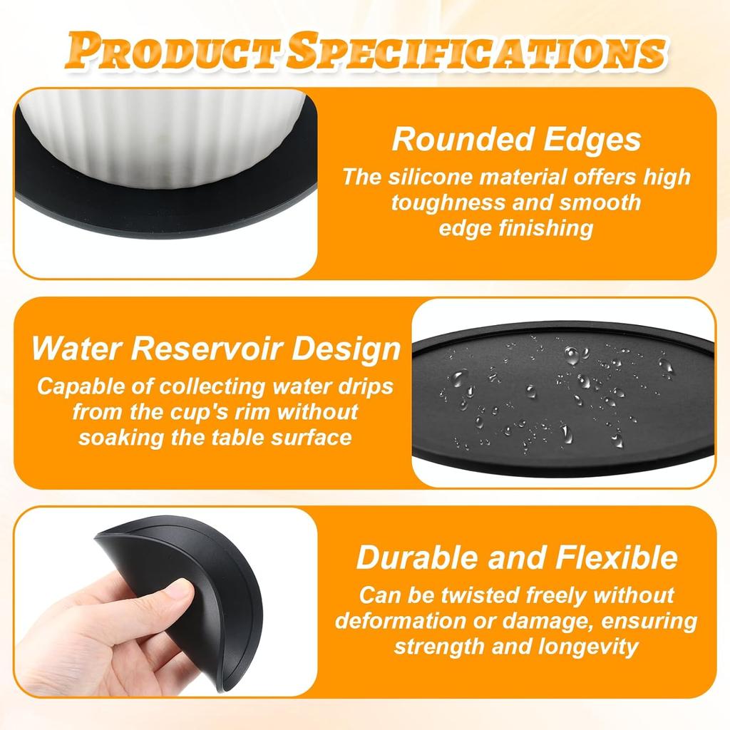 4 Pcs Silicone Coasters, Silicone Coaster for Drinks Black Anti-Slip Desk Rubber Coaster Round Thickened Silicones Coasters Simple Cup Pad for Men