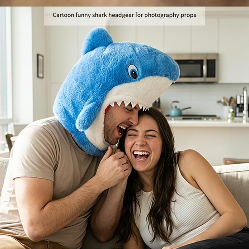 Adult Shark Hat Costume Props Headwear Plush Headgear with Eye and Tooth Styling for Halloween Cosplay Theme Party Wear