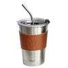 Stainless Steel Coffee Mug with Straw Lid Portable Coffee Cup Drinking Beer Milk Water Cup Restaurant Bar Party 500ml