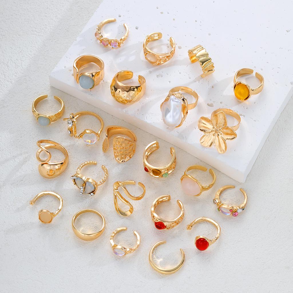 IF ME Floral Gemstone Ring Set For Women Vintage Irregular Lava Texture Opal Inlaid Rings Trendy Statement Jewelry
