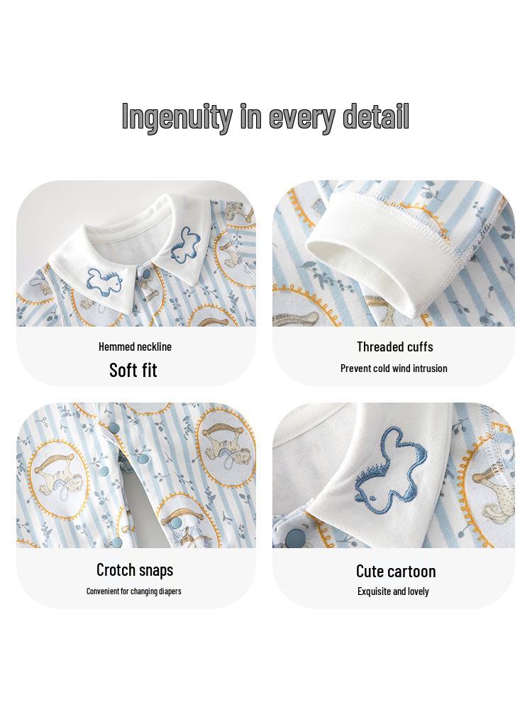 Tagless Unisex Baby Bodysuit Pajamas - Spring & Autumn Style for Outdoor Crawling