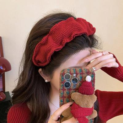 Haarreif Nicht-Drückendes Design Weiches Strick-Stirnband Breit Plissiert Hohe Krone Herbst Winter Haaraccessoire