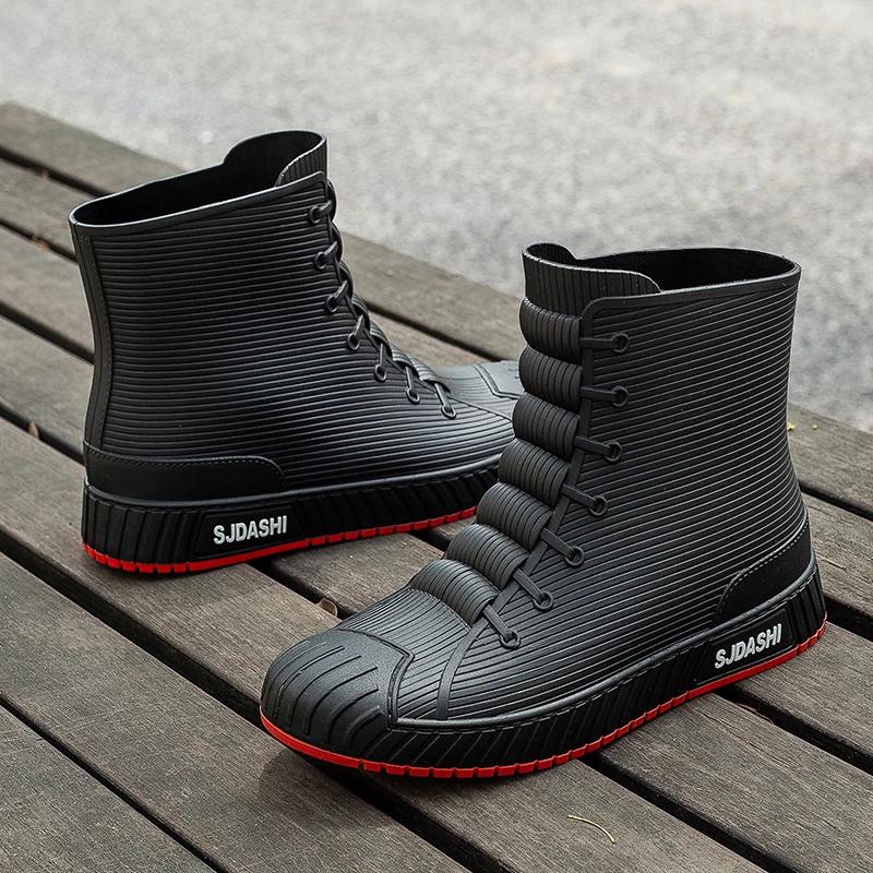 Men's Rain Boots, Four Seasons, Medium Tube Rain Shoes, Kitchen Waterproof And Anti Slip Outdoor Fishing Rubber Shoes