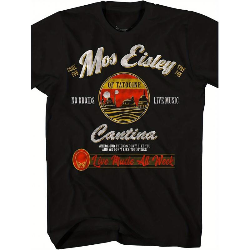 Men'S Adult Graphic T-Shirt Featuring The Mos Eisley Cantina from Tatooine, Made of High-Quality . This Classic Fit Round Neck Short Sleeve Tee Is