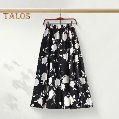 Damenrock, elastisch, hohe Taille, A-Linien-Rock, Rosenblumen-Print, Midirock mit plissiertem Saum, für Arbeit, Freizeit und Alltag