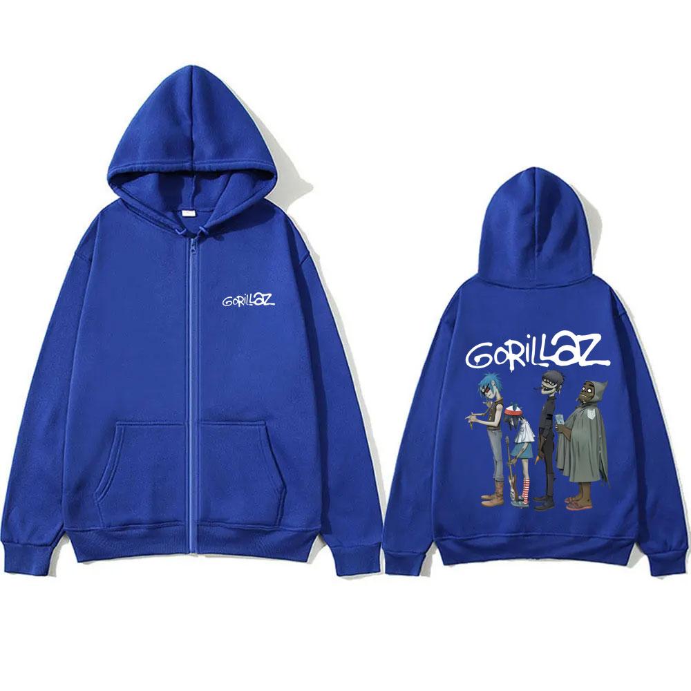 Alternative Rock Band Gorillaz Graphic Zipper Hoodie Men Women Hip Hop Fashion Zip Up Jacket Casual Oversized Zip Up Sweatshirt