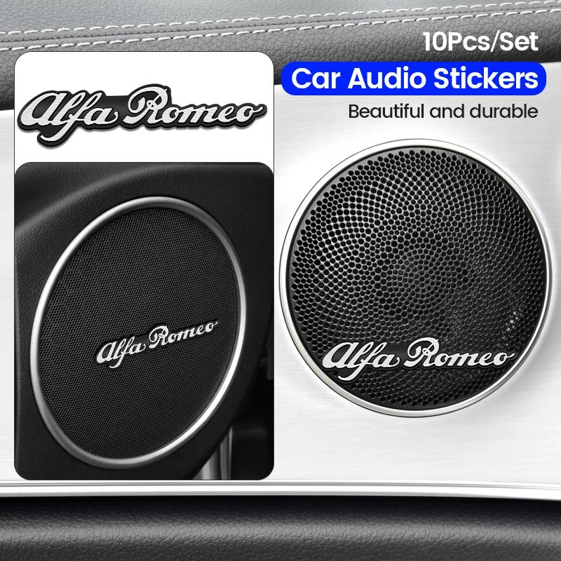 EOMY5 10Pcs 3D Car Audio Aluminum Sticker Car Audio Stickers For Alfa Romeo 4C 159 Spider Giulia Giulietta 156 Tonale Mito 147 8C