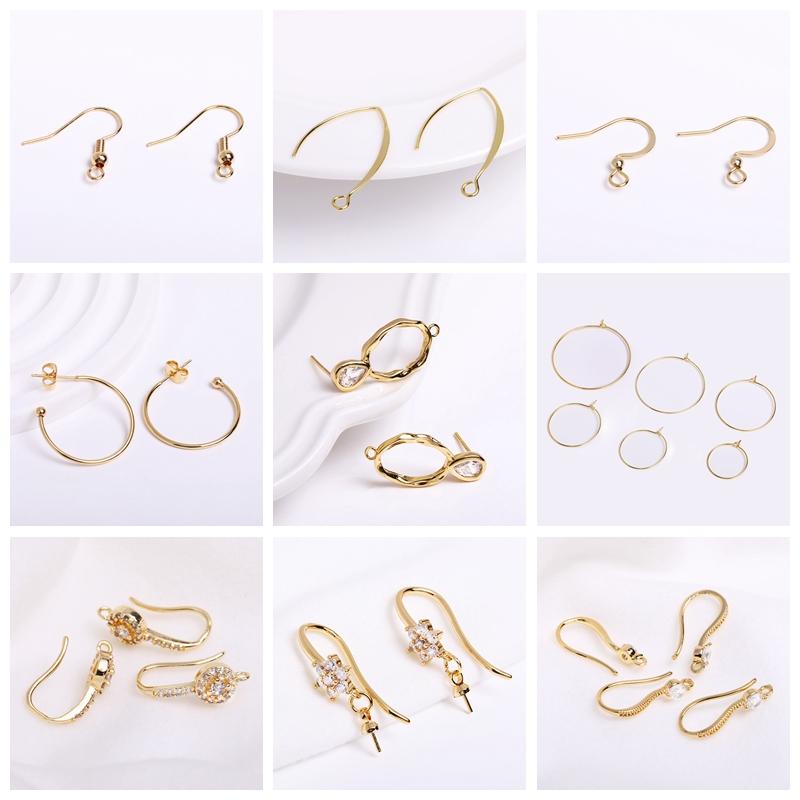 Inlaid Zircon Earring Hooks Components 18K Gold Plated Ear Hook For DIY Earring Making Supplies Pearl Earring Accessories