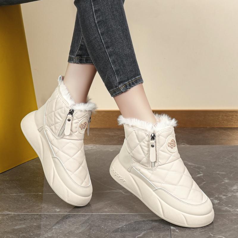 34-42 Winter Women's Large Fashion Plus Velvet Warm Thick Bottom Height Boosting High Top Cotton Shoes Snow Boots Midsole Women's Boots