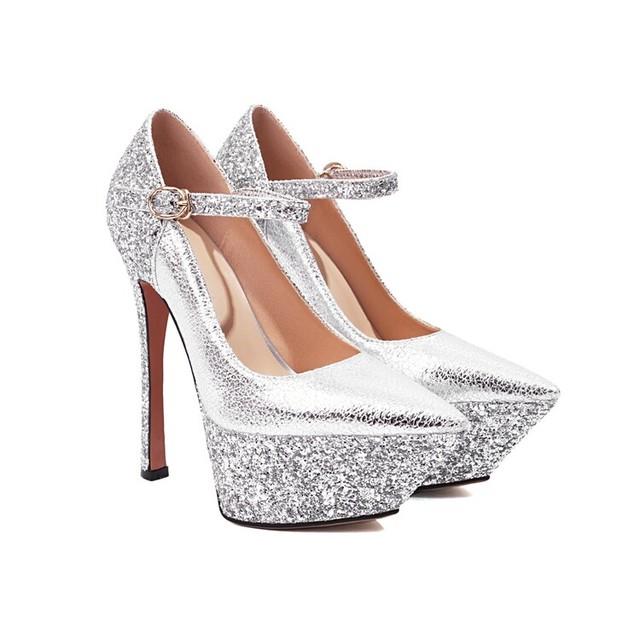 Sandale de lux Femei designeri de vară New Ascuțit Bling Pantofi strălucitori pentru femei Pantofi cu platformă Mary Janes