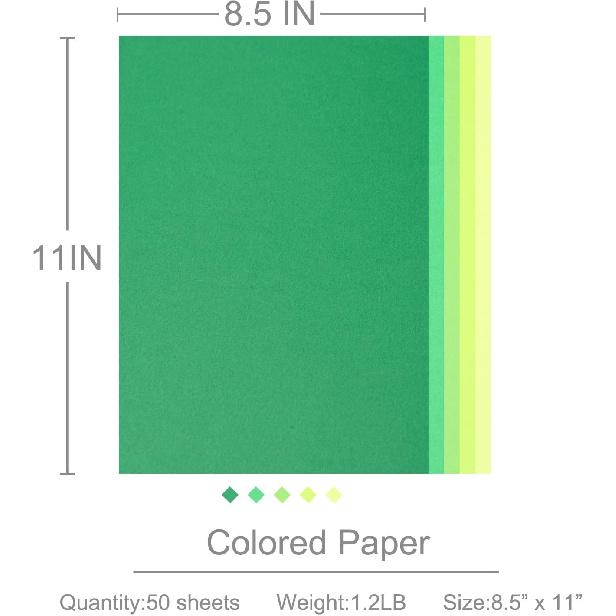 Colored Paper 8.5inx11in,50 Sheets,Set of 5 Colors,Rainbow Colored Paper 178g/65lb Heavyweight Construction Paper for Kids Bulk School Supplies Art