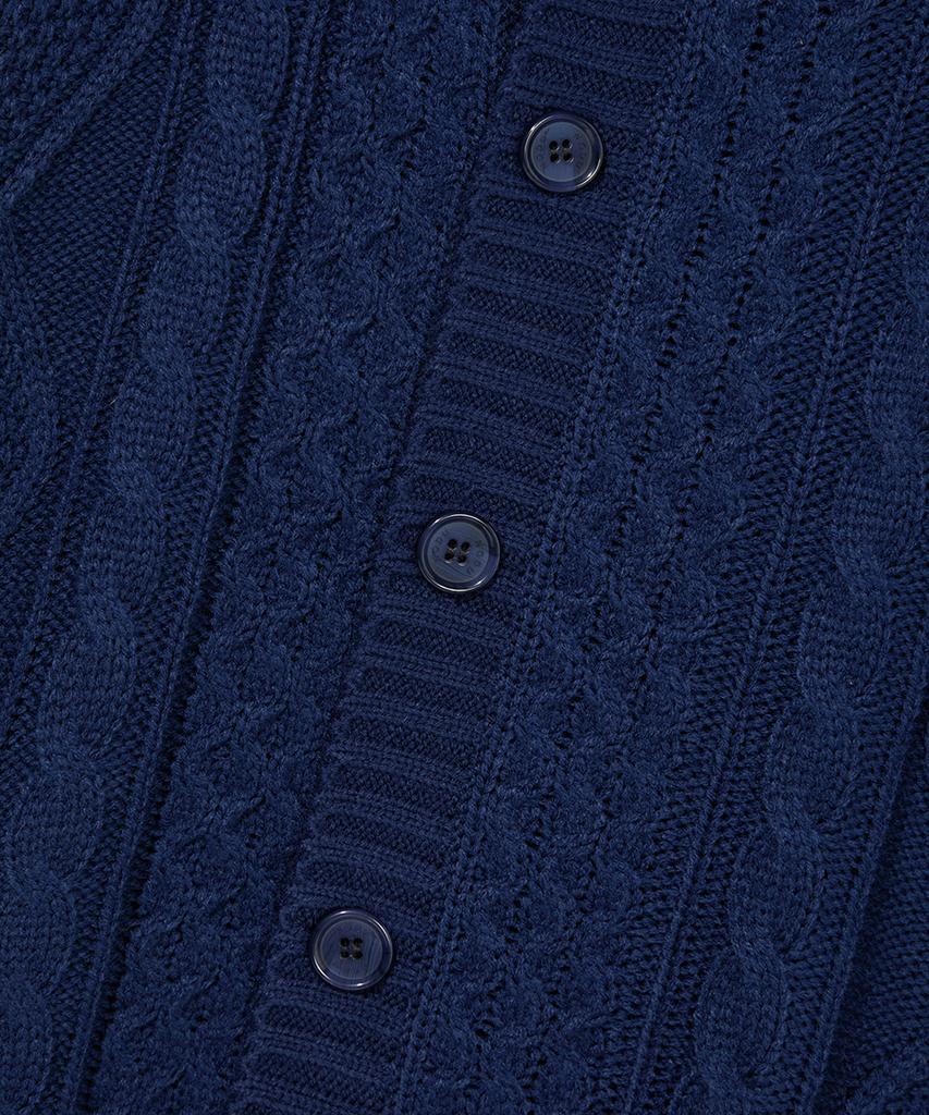 Nodu Fisherman Cable Round Neck Semi-Oversized Long Sleeve Knit Cable Knit Cardigan [Navy]