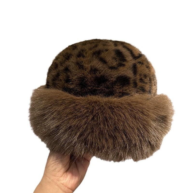 Hat Mongolian Women Thick Plush Windproof Leopard Print Hat Accessory Winter