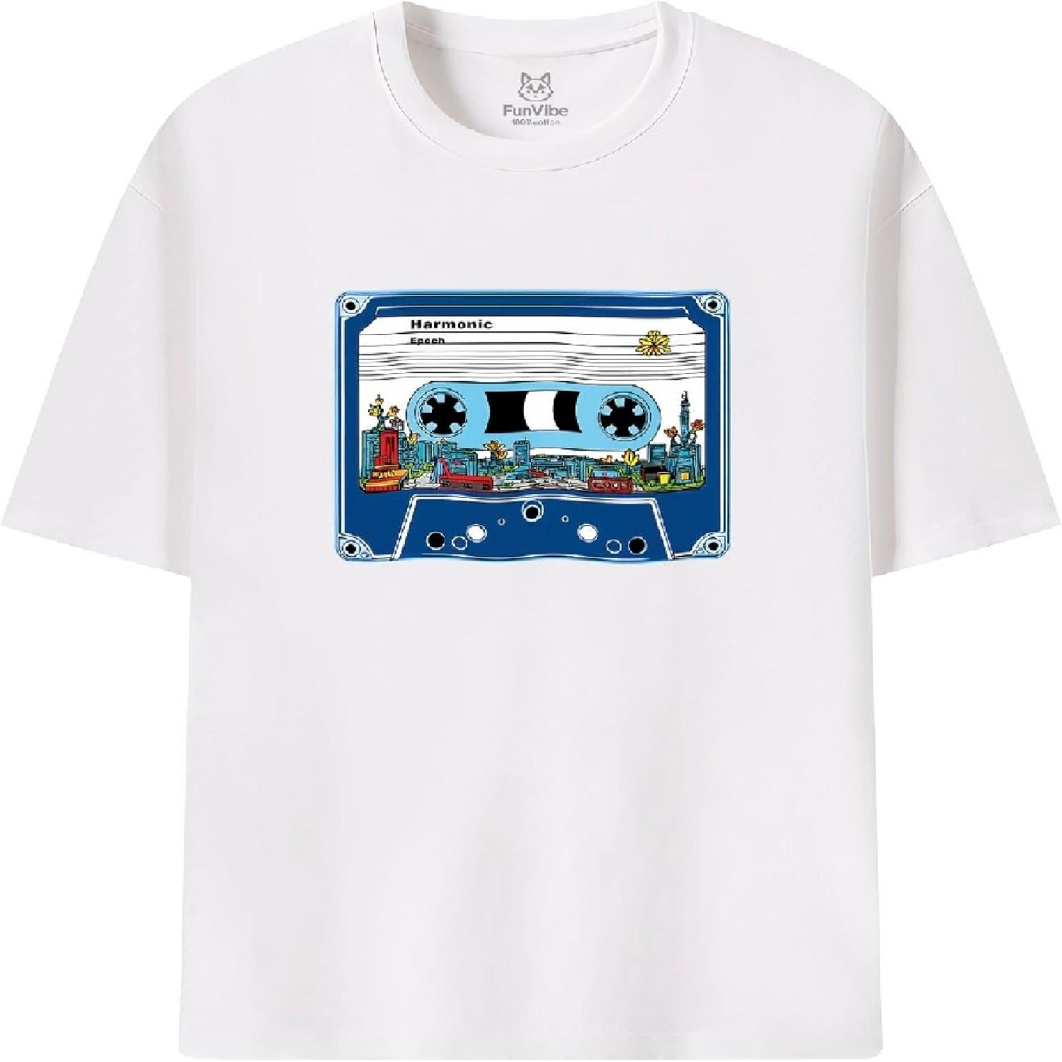 

Fun Vibe Cassette Tape Graphic T-Shirt Unisex Tee XXXXXL білий