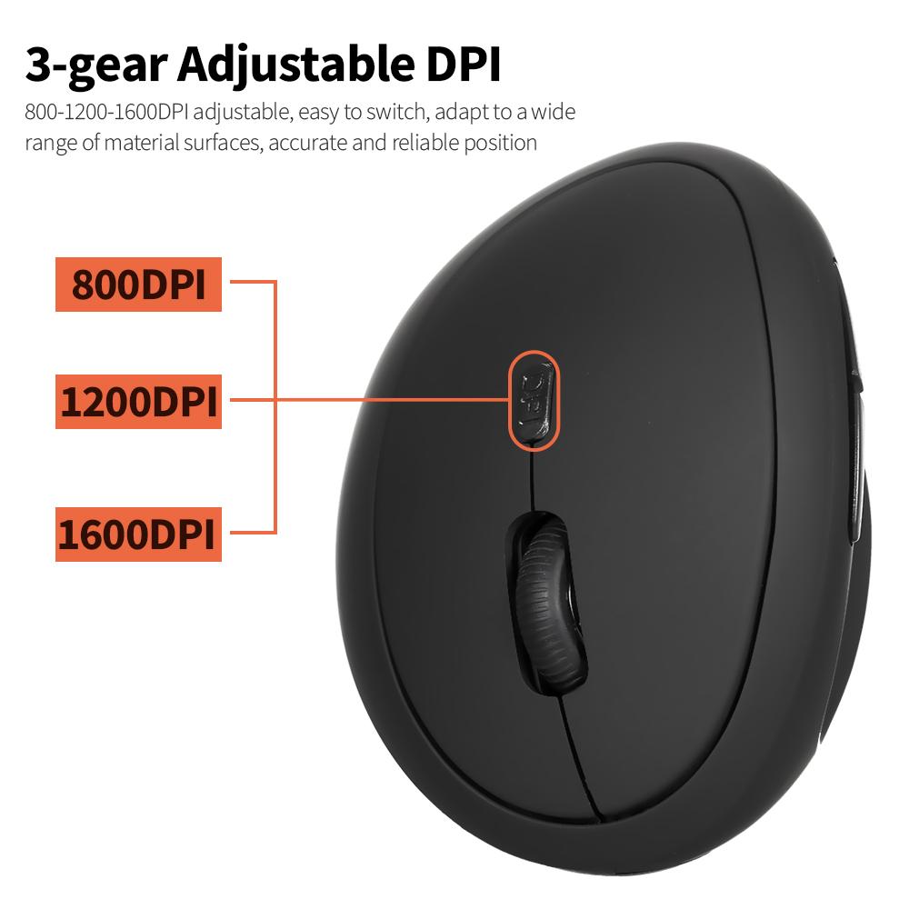 2.4G sem fio ou com fio (opcional) Mouse óptico vertical com 6 teclas, ergonômico, para escritório, com 3 engrenagens, DPI ajustável, integrado