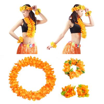 4-teiliges Set, dicke, farbenfrohe 80-teilige Blumengirlande mit hawaiianischen Blumen, inklusive Halskette, Stirnband und Armbändern, Lei-Partyartikel
